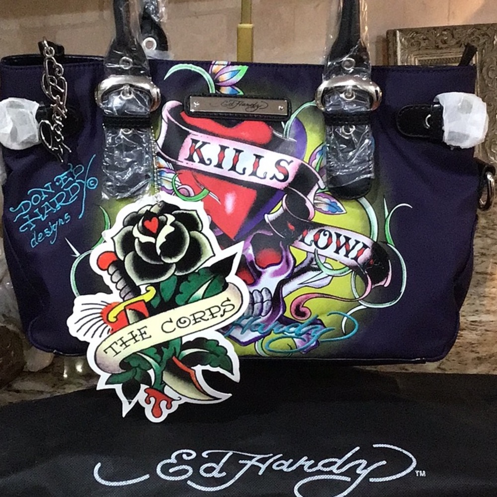 Ed Hardy Love Kills Slowly Charms Tote Bag